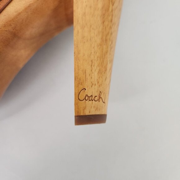 Coach Bacall Clog Shoes Womens Size 7.5 Blue Signature Canvas Wood Heel Platform - Picture 8 of 10